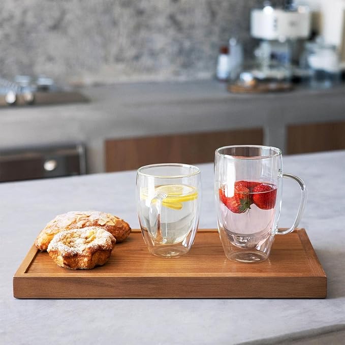 Espresso Cups Set Of 2 15 Oz, Double Walled Glass Coffee Mugs with Handle,Insulated Layer Coffee Cups,Clear Borosilicate Glass Mugs,Perfect for Cappuccino,Tea,Latte,Espresso,Hot Beverage,Wine