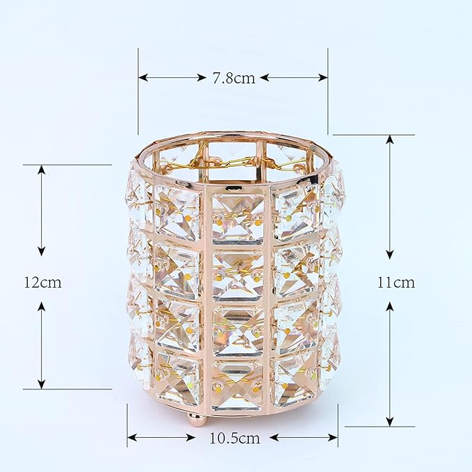 LUGUNU Makeup Brush Holder with Silver Golden Crystal Bling – Elegant Vanity Organizer for Brushes, Pens & Pencils, Ideal for Bathroom or Office Countertop(2Pack)