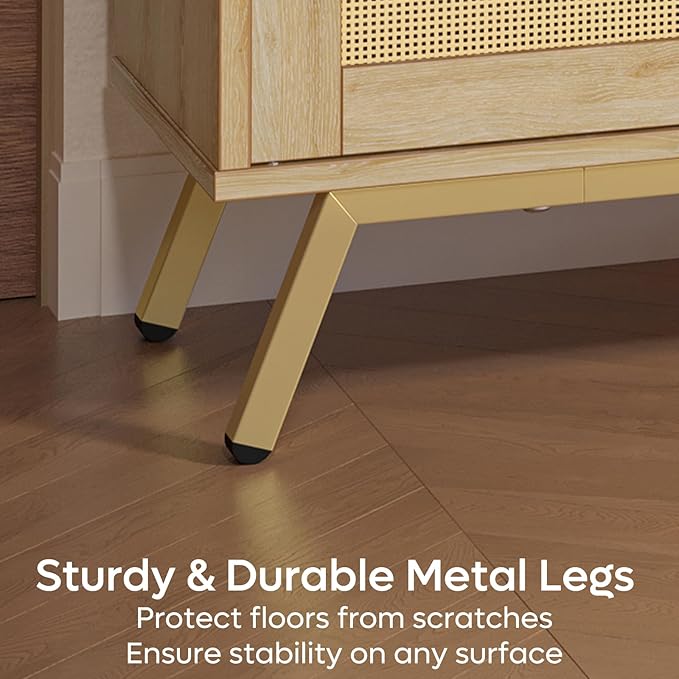 Bestier 80 Inch Natural Rattan TV Stand with Storage for 85 Inch TV, 4-in-1 Mid Century Modern Entertainment Center with LED Lights, Doors and Adjustable Glass Shelves for Living Room, Natural