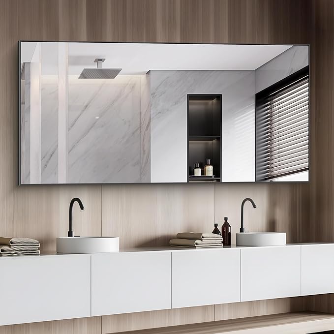36x72inch Bathroom Mirror, Black Rectangle Mirror with Thin Metal Frame, Large Rectangular Wall Mirror for Bathroom, Living Roomm, Hair Salon, Big Farmehouse Mirror Hang Horizontal/Vertical