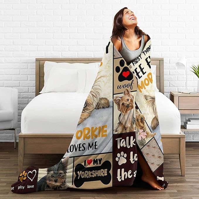 Funny Yorkshire Terrier Dog Blanket Soft Cute Kawaii Yorkie Plush Throw Blanket Cozy Lightweight Flannel Stuff Decor Fleece Blanket Gifts for Lovers Girls Boys Kids Adults Women Bed Travel 40"x50"