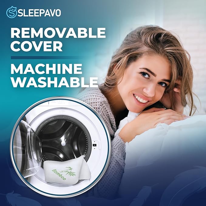 Sleepavo Adjustable Cooling Pillows Queen Size Set of 2 Pack - Extra Soft Shredded Memory Foam Best Pillows for Sleeping - Back, Stomach, Side Sleeper Pillow Medium Firm - Rayon Derived from Bamboo