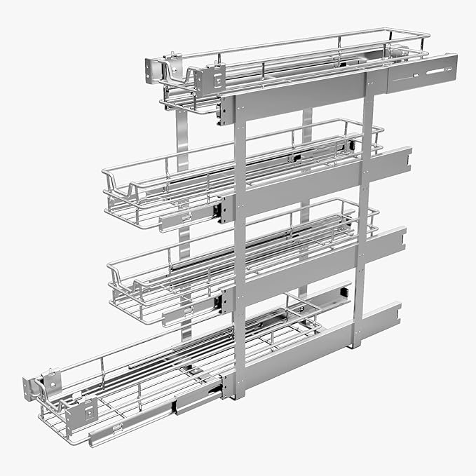4-Tier 8" W x 21" D Narrow Pull Out Cabinet Organizer, Roll out Spice Rack Holder Shelve, Slide Out Slim Storage Wire Baskets for Storage Organization
