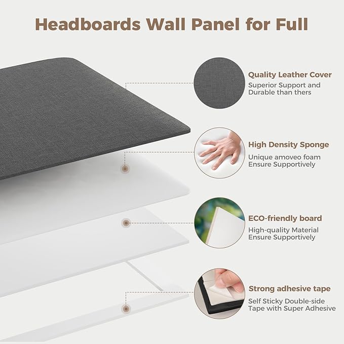 Modern Light Gray Linen-Upholstered Headboard 24x12 Inch 9-Panel Set - Soft Padding for Queen Beds, Easy-Clean Linen Fabric