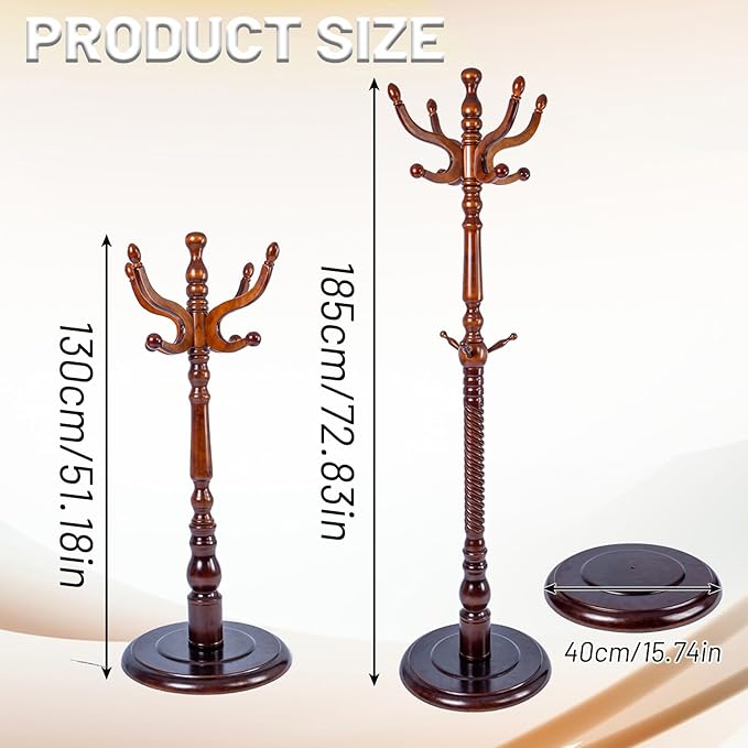 73" Wooden Coat Rack Stand,Coat Racks Freestanding With 11 Hooks And Solid Round Base Heavy Duty Adjustable Height Hall Tree Coat Rack for Entryway Hallway Foyer Office Bedroomf (Antique Color)