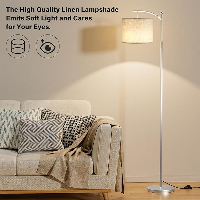 60" Floor Lamps with Remote Control & Bulb, Colors Temperature & Brightness Adjustable, Gray Shade & Silver Pole