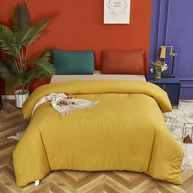 Luxlovery Mustard Yellow Comforter Set Full Modern Bright Yellow Bedding Comforter Set Full Soft Cozy Breathable Quilts for Adults Teens Kids