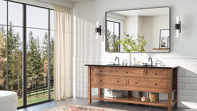 TETOTE Black Vanity Mirror 48 x 30 Matte Black Bathroom Mirrors, Tempered Glass, Modern Farmhouse Wall Mounted Mirror for Decorative(Horizontal/Vertical)