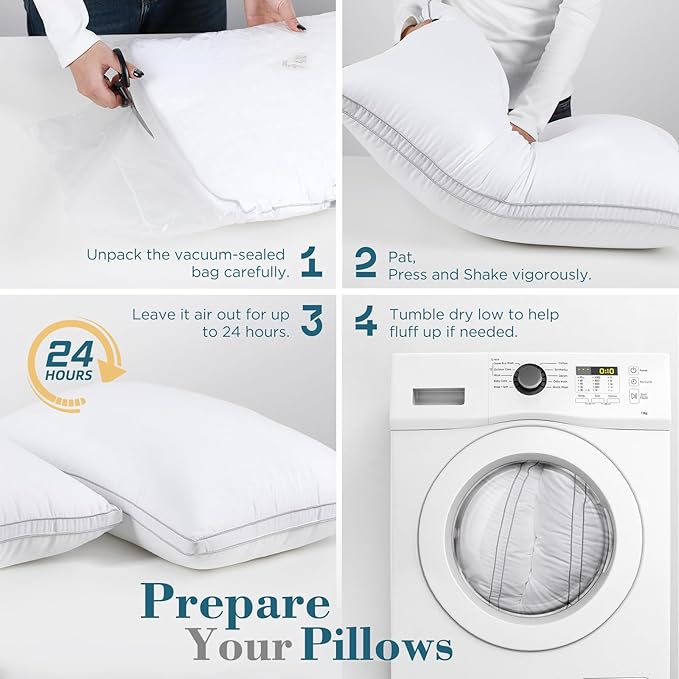 viewstar Pillows Queen Size Set of 2, Hotel Quality, Down Alternative Gusseted Bed Pillows for Side, Back, or Stomach Sleepers, White, 19" x 28"