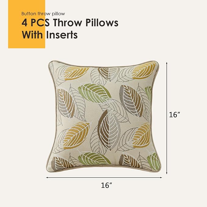 Outdoor Sunbrella Decorative Pillows Pack of 4, 16" x 16" Outdoor Pillow Set for Couch Bed Throw Patio Sofa, Momento Spring
