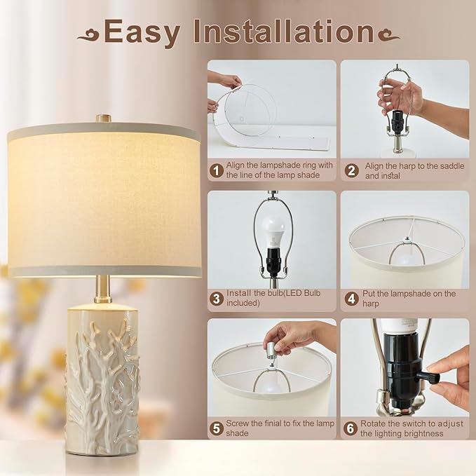 Luvkczc 21" Modern Ceramic Table Lamps Set of 2 for Living Room White Desk Lamps for Bedroom Decor Farmhouse Table Lamp nightstand lamp for Office Dorm