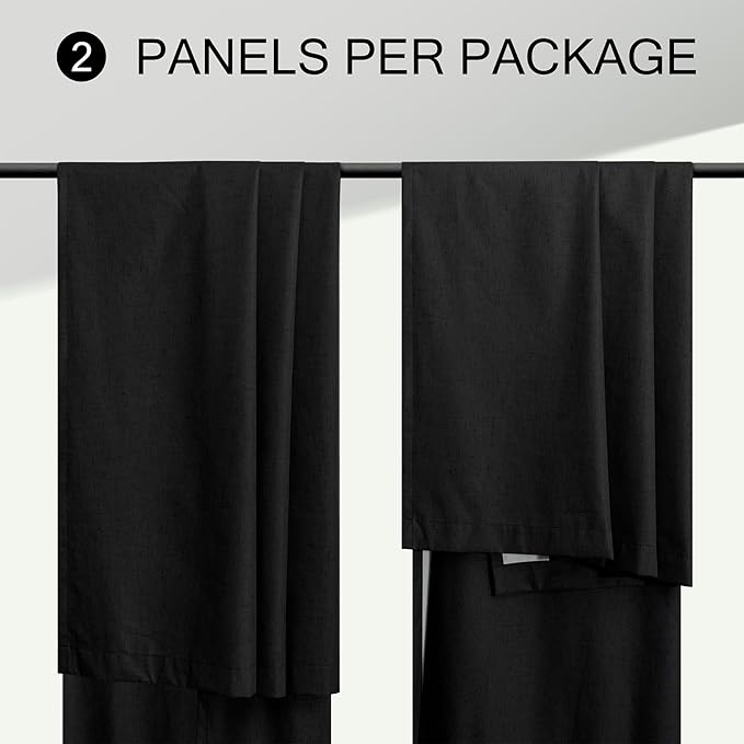 Black Blackout Curtains 84 Inches Long 100% Black Out Linen Farmhouse Light Blocking Curtain for Bedroom Living Room Darkening Back Tab Thermal Insulated Drapes Sliding Glass Door 7ft Length 2 Panel