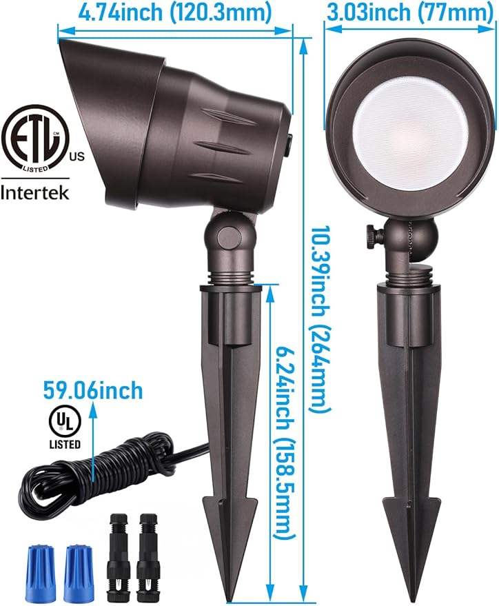 LEONLITE 8-Pack 5CCT Low Voltage LED Landscape Spotlight, Update 1800K2700K3000K4000K5000K Selectable, 5W 12V Pathway Lights Outdoor, CRI90, Aluminum Spot Lights for Yard, ETL Listed, IP65 Waterproof