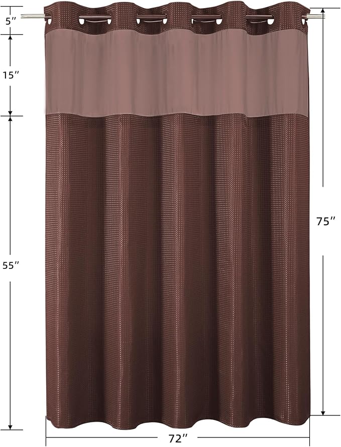 Colorful Star No Hook Shower Curtain with Snap in Fabric Liner, Waffle Weave Heavy Duty Thick Shower Curtains with Mesh Top Window, Hotel Style Waterproof Bathroom Curtain Set, 72 x 75 Inch, Brown