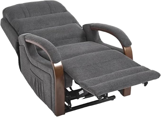 FLEXISPOT Dual Motor Power Lift Recliner Chair for Elderly, Electric Lay Flat Reclining Chair with Massage & Heat, Side Pockets, Fabric Single Sofa for Living Room,Charcoal Gray