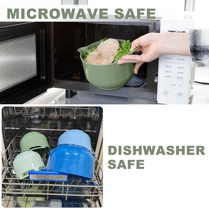 BoxedHome 4 Pack Nesting Mixing Bowl with Pour Spout and Handle, BPA free Microwave & Dishwasher Safe(Green/Blue, 4 Pack with Handle)