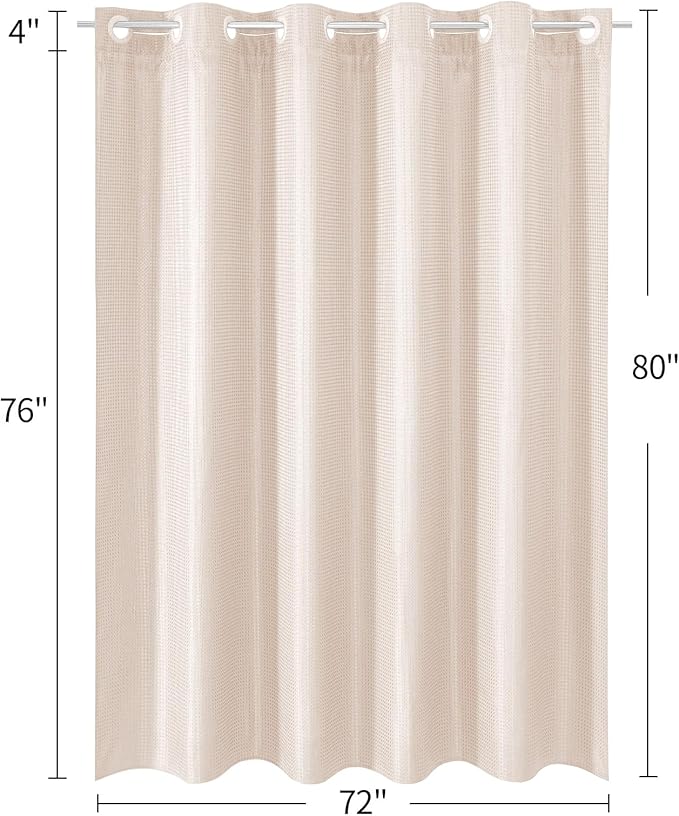 MitoVilla Pink Long Shower Curtain 72 x 80, No Hooks Needed 80 inch Long Heavyweight Waffle Fabric Shower Curtain Set with Snap-in Liner for Hotel Grade Spa-Like Bathroom Decor, Blush Pink
