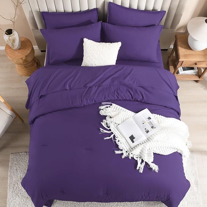 Litanika Comforter King Size Set Purple - 7 Pieces Bed in a Bag King Bedding Comforter Sets, Plain Lightweight Bed Set with Comforter, Sheets, Pillowcases & Shams