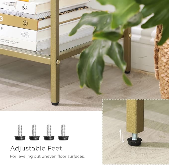 VASAGLE 39.4 Inch Console Table with 3 Shelves, Set of 2 Sofa Tables, Modern Entryway Table, Metal Frame, Tempered Glass Shelf, Entryway Living Room Bedroom, Metallic Gold and Transparent ULGT999G01