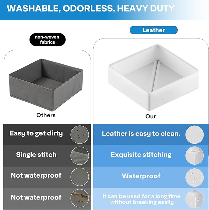 Vegan Leather Drawer Organizers,8 Pack Makeup Storage boxes,Vanity Drawer Luxury upgrade,Bedroom fabric Drawers replacement,bathroom organization and storage Optimal solution