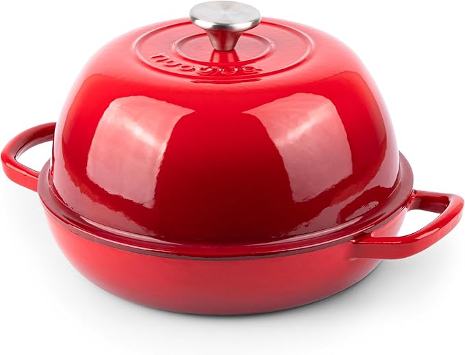 Enamelled Cast Iron Dutch Oven Pot – Dutch Oven For Sourdough Bread Baking – Cast Iron Bread Pot – Red, 6 Quarts, 22cm – by Nuovva