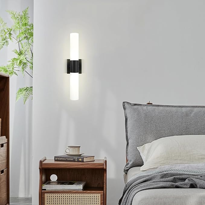 Bathroom Wall Sconces Set of Two, 21 Inch Modern Vanity Lights with Frosted Glass Shade, Bathrooms Vanity Lighting Fixtures for Mirror Bedroom Living Room Hallway (Black)