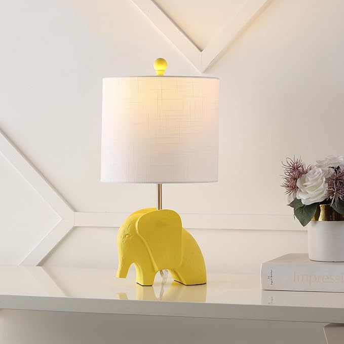 JONATHAN Y JYL1143C Koda 17.5" Eclectic Southwestern Resin/Iron Elephant LED Table Lamp Global, Transitional, Rustic, Office, Living Room, Dining Room, Bedroom, Hallway, Foyer, Yellow