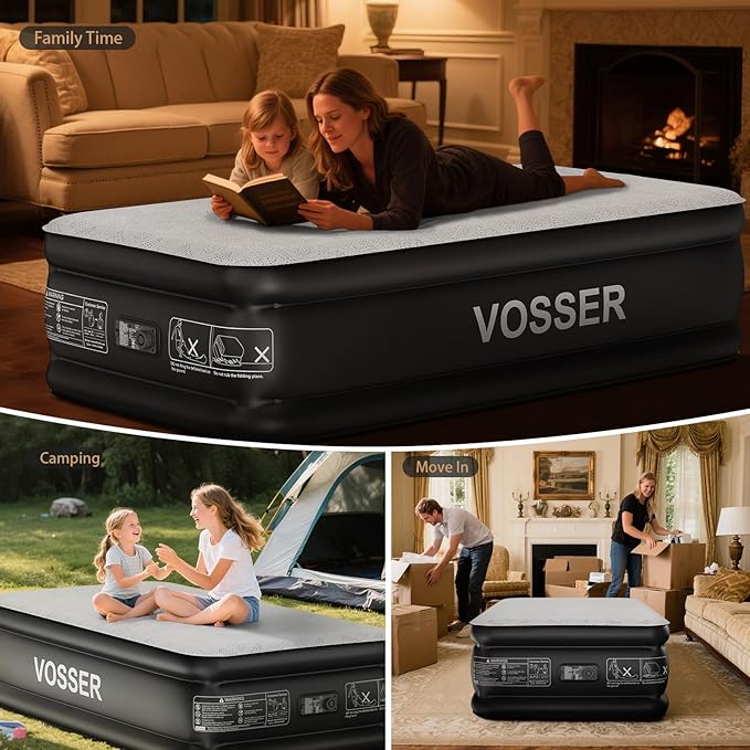 Twin Air Mattress with Built-in Pump,18'' Foam Topper Blow Up Mattress,Luxury Inflatable Mattress 2 Mins Self-Inflation/Deflation - Breathable and Flatness-Free for Camping, Home & Guests