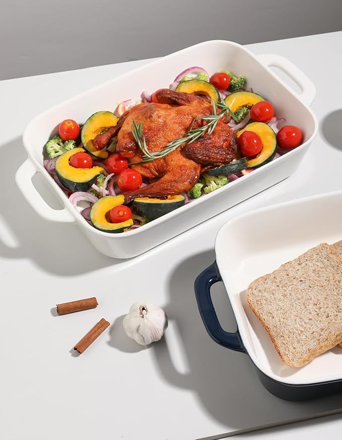 Sweejar Ceramic Bakeware Set, 9x13 Rectangular Baking Dish for Cooking, Kitchen, Cake Dinner, Banquet and Daily Use, Casserole Dishes for Oven Porcelain Baking Pans(White)