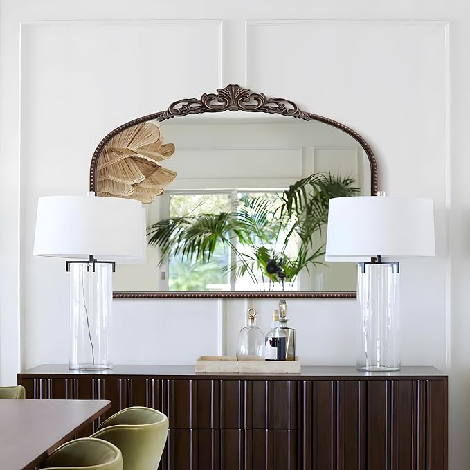 Micasso Bronze Vintage Wall Mirror: 24"x 32" French Baroque Antique Arched Wall Mounted Mirror - Traditional Ornate Decorative Entryway Mirror for Home Decor/Entryway/Fireplace/Living Room/Hallway