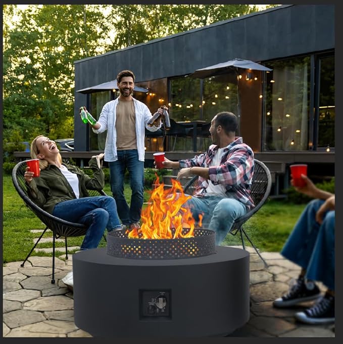 32-inch Fire Table with Natural Gas Conversion Kit, 65,000BTU Outdoor Modern Patio Fire Pit Table w/Lid, Lava Rocks,Tank Cover, Rain Cover,Black