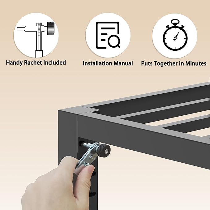 FUIOBYVV Twin Bed Frame,12 Inch Metal Platform with Space-Saving Design,Steel Slat Support,Non-Slip Mattress Stopper,No Box Spring Needed,Quiet and Sturdy,Easy Assembly
