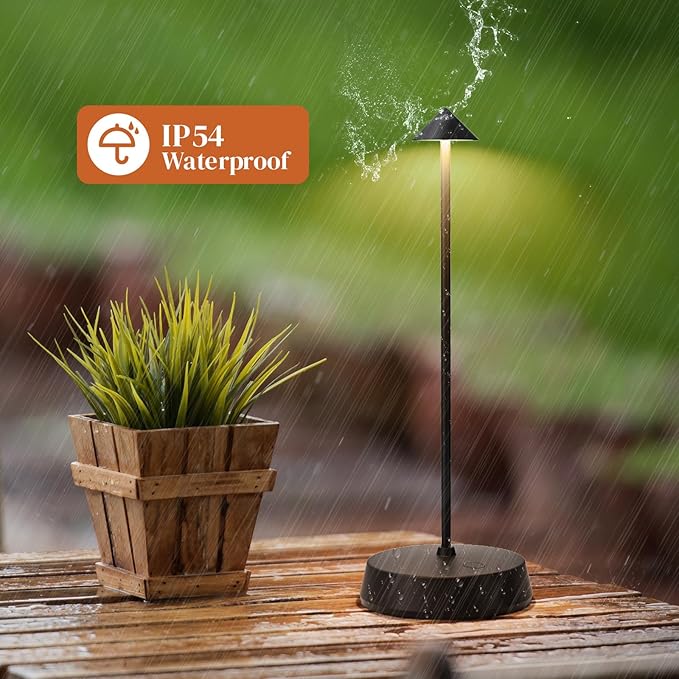Cordless Table Lamp Rechargeable, Battery Operated 6000mAh Desk Lamp Touch Dimmable Lamp Outdoor Waterproof Portable Wireless Table Light, Small Table Lamp for Restaurant Bar/Outdoor (Black-2PC)