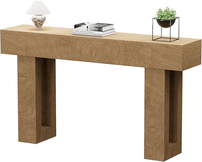 63 Inch Long Console Table, Narrow Rectangular Sofa Table Behind The Couch, Farmhouse Entryway Table for Entrance, Hallway, Living Room (Natural)