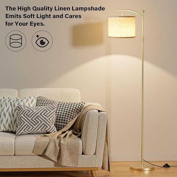 60" Floor Lamps with Remote Control & Bulb, Colors Temperature & Brightness Adjustable, Beige Shade & Gold Pole