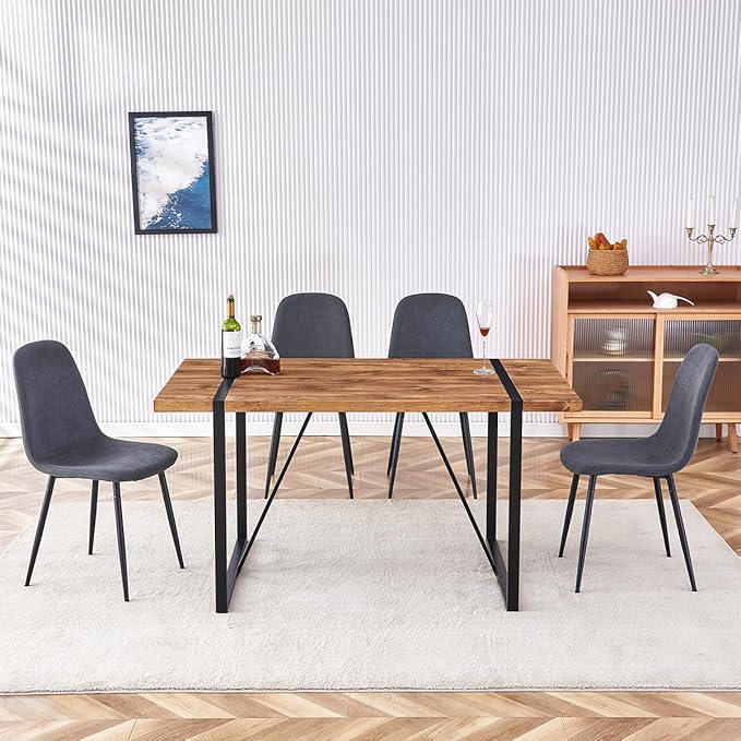 5 Piece Dining Table Set,Dinner Table Set for 4,55'' Kitchen Table and Suede Nap Fabic Chairs Set of 4, 4 Chair Dining Table Set for Kitchen Dining Room