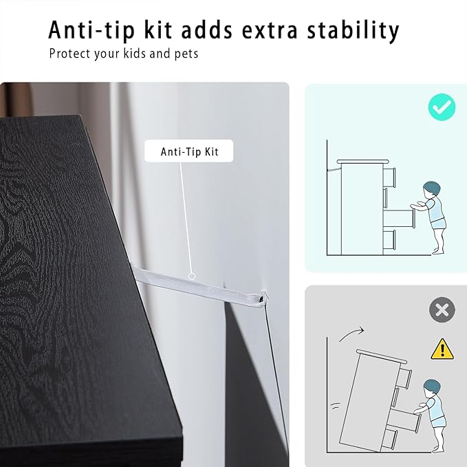 SOOWERY Dresser for Bedroom, Farmhouse Dresser with 5 Wooden Drawers and Storage Cabinet, 48 Inches Tall Chest of Drawers for Bedroom, Living Room, Hallway, Black