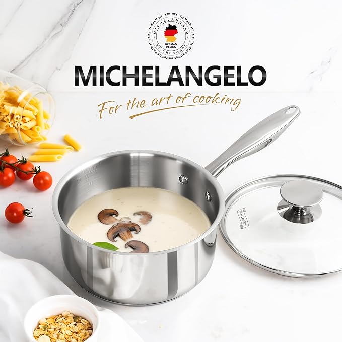 MICHELANGELO 1.5 Quart Saucepan with Lid, Triply Thick Bottom Sauce Pan Stainless Steel Saucepan 1.5 QT, Nonstick Sauce Pot, Induction Compatible