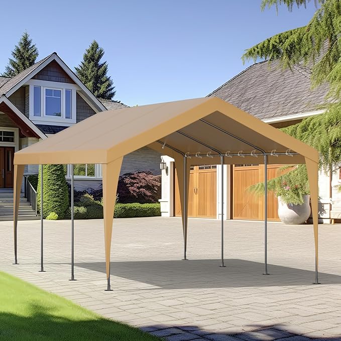 Carport 12x20 Heavy Duty Portable Garage,Galvanized Frame Carport Canopy,Portable Garages and Shelters with 8 Leg&4 Wind Rope,Car Tent Garage with All-Season Tarp for Truck Boat,Without Sidewall