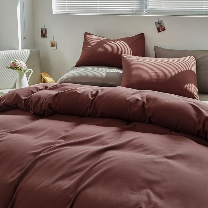 CLOTHKNOW Brick Red California King Comforter Set Rust Red Bedding Comforter Sets Dark Rust Comforter Soft Brownish Comforter with 2 x Pillow Cases