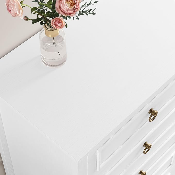 HOSTACK 6 Drawer White Dresser for Bedroom, 52" Tall Dresser, Modern Farmhouse Vertical Chest of Drawers for Bedroom, Wooden Closet Chest, Wood Storage Cabinet for Living Room, Hallway, Entryway