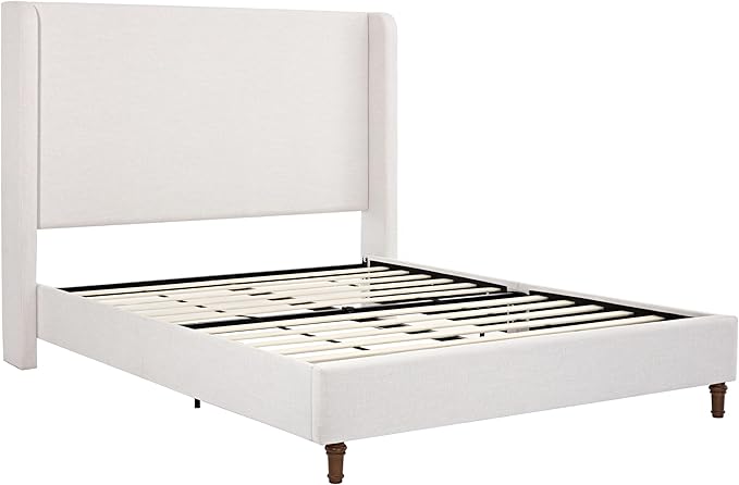 GDFStudio Tall Headboard Upholstered Bed,Queen Size Platform Bed Frame with Headboard Wingback,54" High No Box Spring Needed Easy Assembly Elegant Simplicity Textured Ivory Canvas