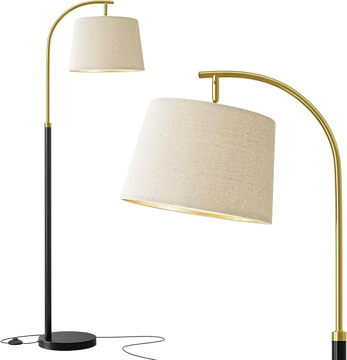 62.5" Floor Lamps for Living Room with Foot Switch Arc Tall Standing Lamp for Bedroom Mid Century Modern Corner Gold Black Floor Lamps for Office Nursery Industrial Reading Light Room Lamp