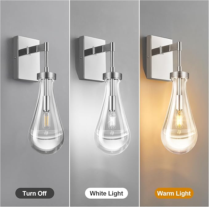 Raindrop Wall Sconces Set of Two Chrome Sconces Wall Decor Modern Brass Wall Lighting Glass Bathroom Sconces Indoor Vanity Light Wall Lamp for Bedroom Living Room Stair