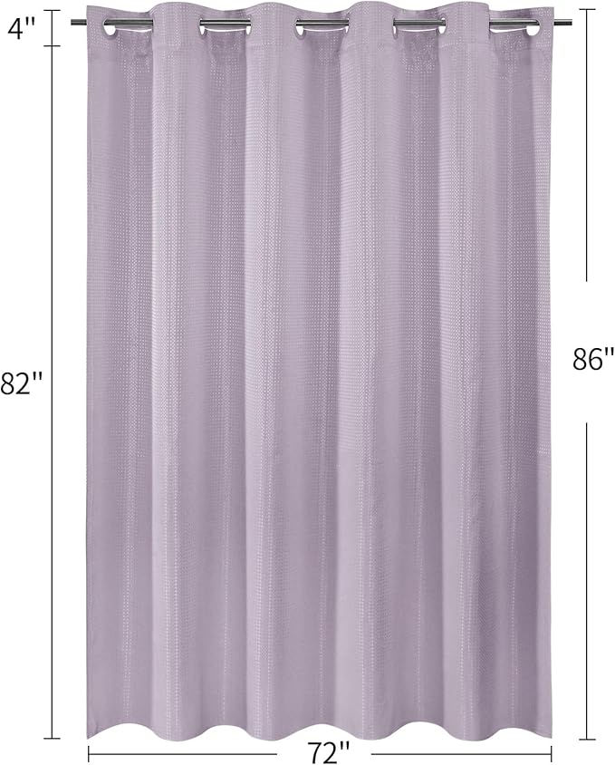 MitoVilla No Hooks Needed Extra Long Shower Curtain Set with Snap-in Liner, Purple 86 inch XL Heavyweight Waffle Fabric Cloth Shower Curtains for Modern Luxury Hotel & Spa Bathroom Decor, Lavender
