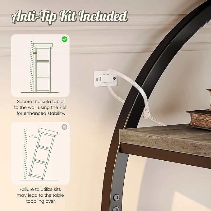 Huuger 41.3 Inch Entryway Table, Modern Console Sofa Table, Accent Table with Shelves, for Entry, Hallway, Entrance, Foyer, O-Shaped Metal Frame, Grey