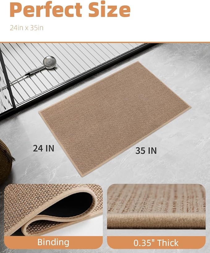 PADOOR Non-Slip Bath-Mats, Rubber-Backing Braided Absorbent Bathroom Mat, Machine Washable Thin Bathroom Rugs, Fit Under Door, Quick Dry, 24''x35'' Beige