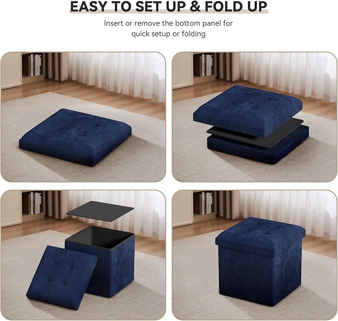 Storage Ottoman Bench, 15 Inch Ottoman Foot Rest, End of Bed Bench, Storage Chest, Load 700 lb, for Living Room, Bedroom, Entryway, Navy Blue