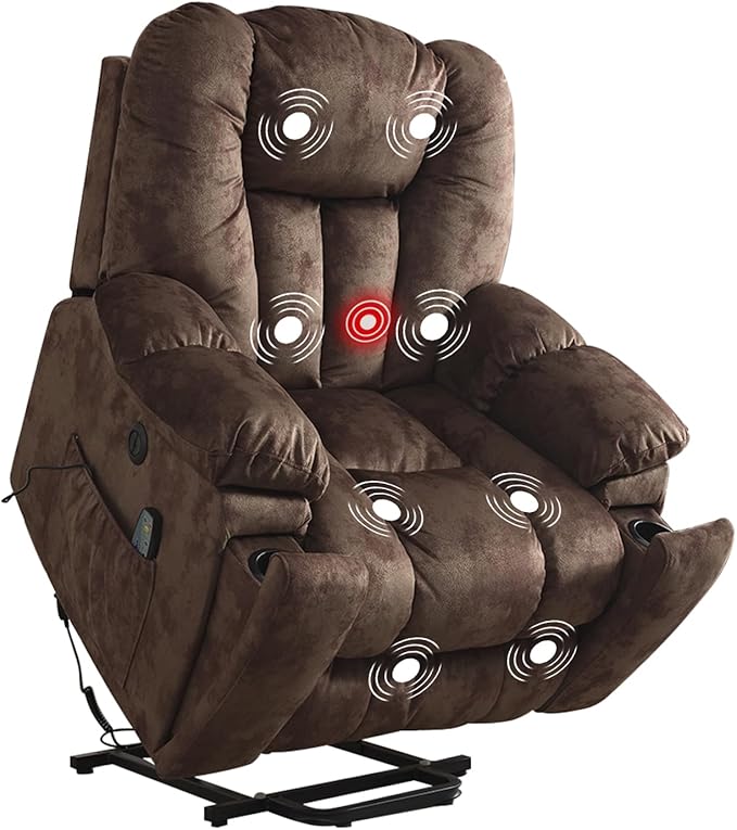 CANMOV Power Lift Recliner Chair with Massage and Heat for Elderly, Overstuffed Wide Recliners, Heavy Duty and Safety Motion Reclining Mechanism with USB Ports, 2 Concealed Cup Holders, Chocolate