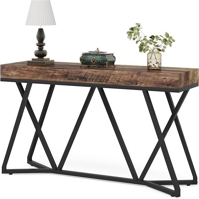 Tribesigns 55 Inch Console Table, Farmhouse Sofa Table Wood Entryway Table with Unique Metal Base, Behind The Couch Table Foyer Table, Industrial Accent Table for Hallway, Living Room, Rustic Brown
